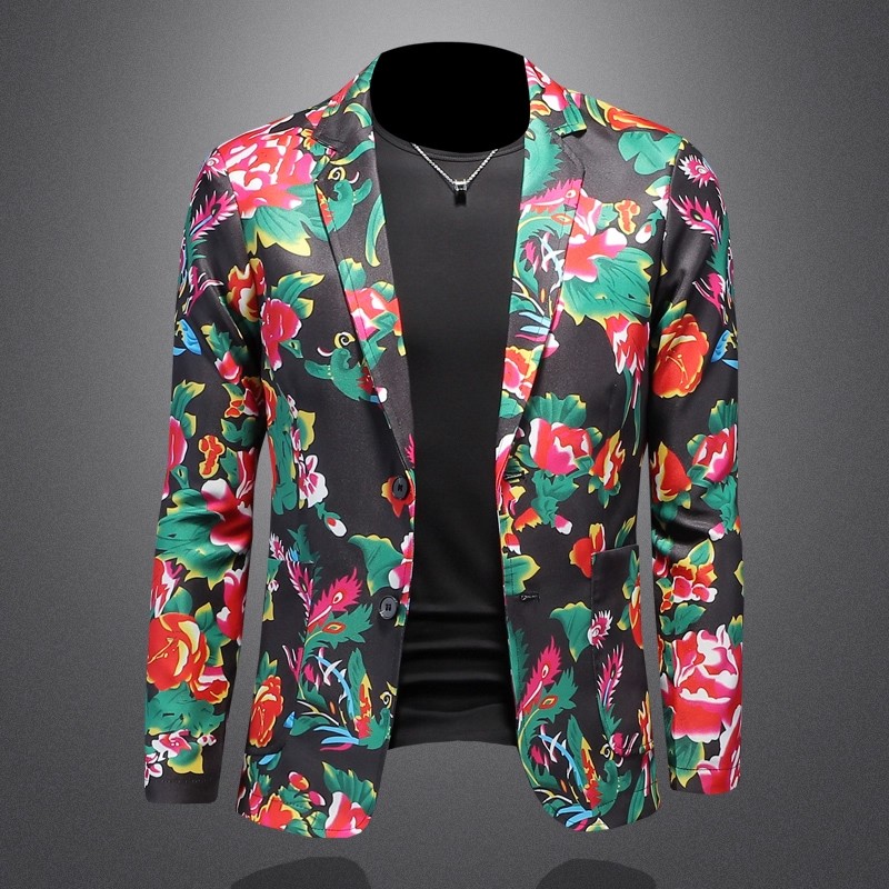 Large Men Formal Wear - Estilo chinês nordeste grande flor impressão