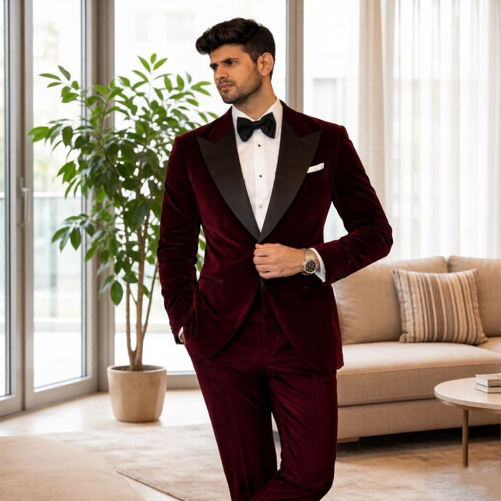 Men Formal Wear Fashion - Ternos de Veludo Masculinos Slim Fit