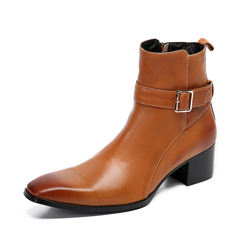 Men Formal Wear With Boots - Inverno marrom fivela apontou botas de