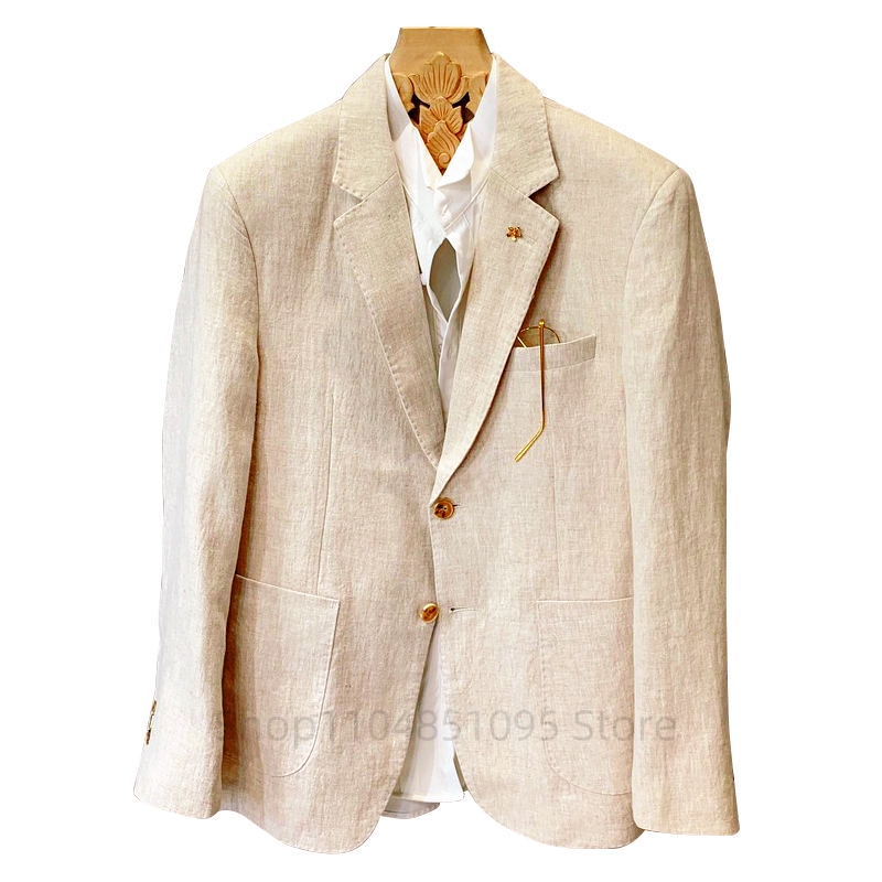 Men Formal Wear For Summer - Blazer Masculino Bege de Linho: Jaqueta