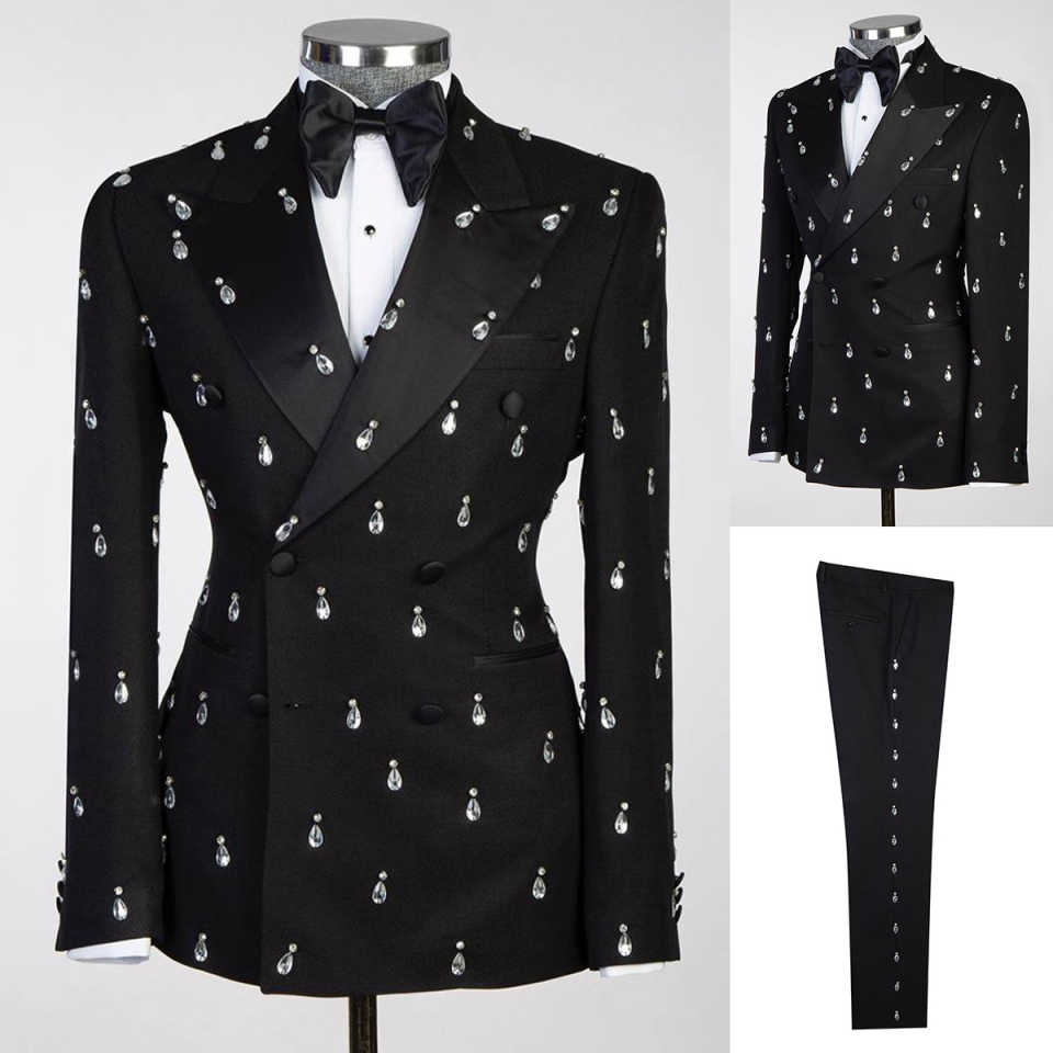 Large Men Formal Wear - Grande cristal noivo casamento smoking2 peças
