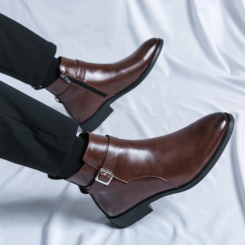 Botas de couro pontiagudas mas - Men Formal Wear With Boots avaliação e preço