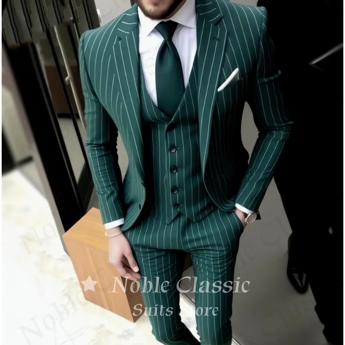 Terno Masculino Verde Listrado - Men Formal Wear Wedding Guest avaliação e preço