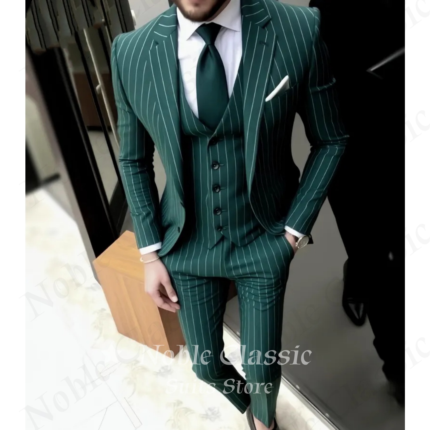 Terno Masculino Verde Listrado - Men Formal Wear Wedding Guest avaliação e preço