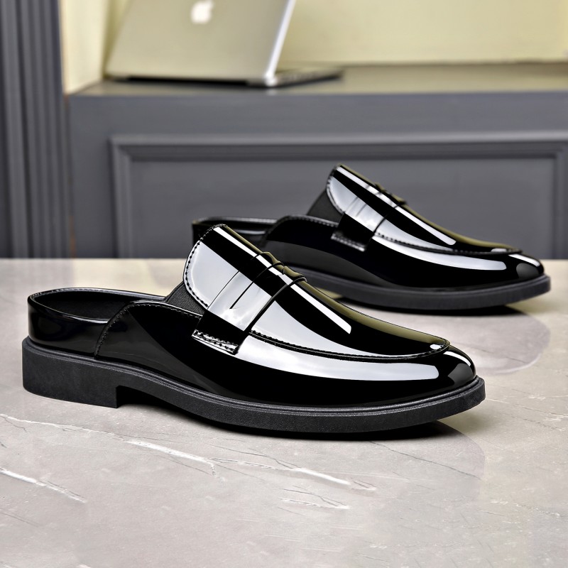Mules masculinas pretas em cou - Formal Men Daily Wear Slippers avaliação e preço