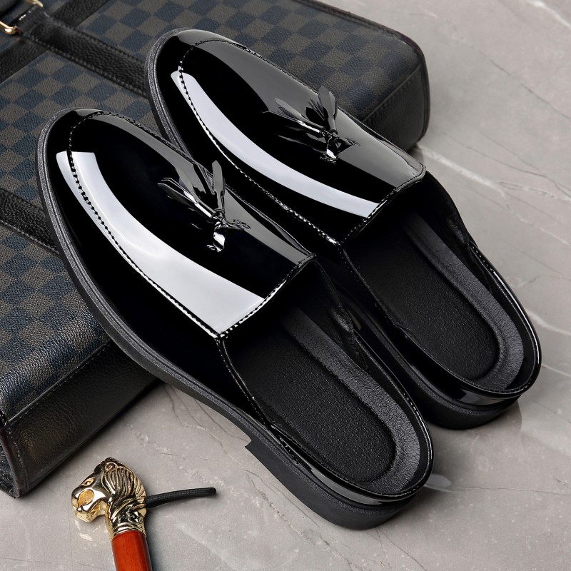 Mules masculinas pretas em cou - Formal Men Daily Wear Slippers avaliação e preço