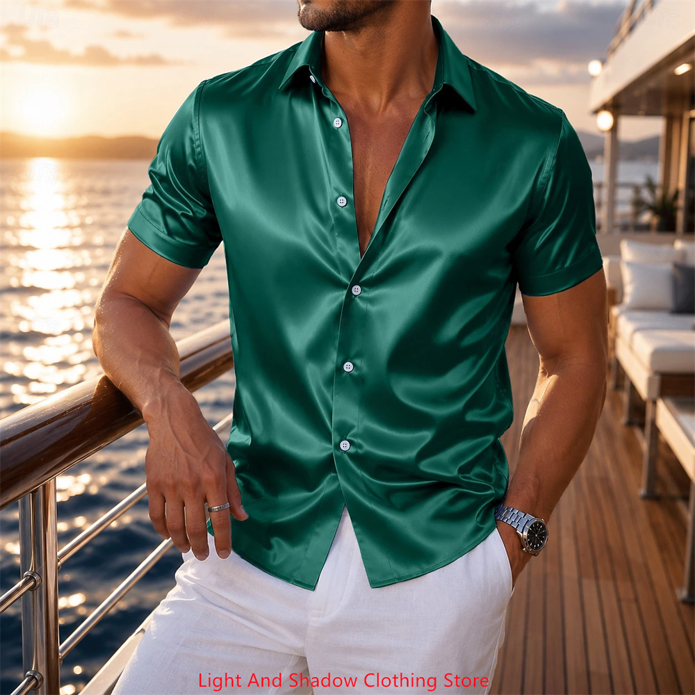 Camisa Masculina de Cetim de M - Men Formal Wear For Summer avaliação e preço