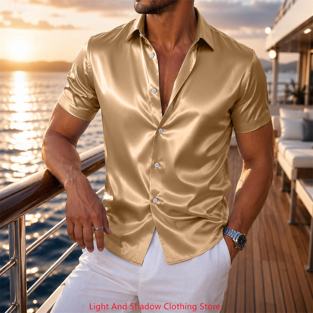 Camisa Masculina de Cetim de M - Men Formal Wear For Summer avaliação e preço