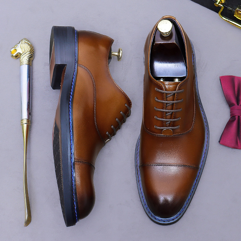 Sapatos Oxford de Couro Genuín - Formal Men Daily Wear Footwear avaliação e preço